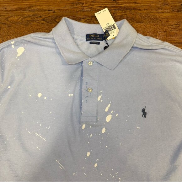 Polo Ralph Lauren Blue Paint Splatter Distressed Pony Golf Polo Shirt Men's 2XLT - Picture 1 of 8